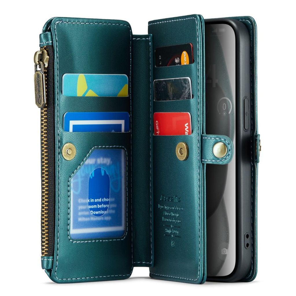 CASEME iPhone 15 Wallet Cover RFID Blocking Card Holder Stand - Green