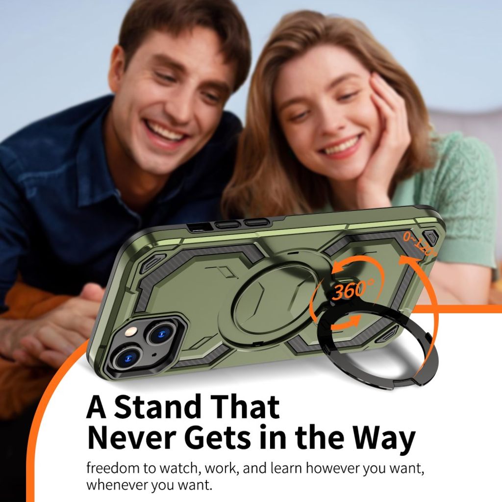 iPhone 15 Hybrid Cover MagSafe Ring/Stativ - Grøn