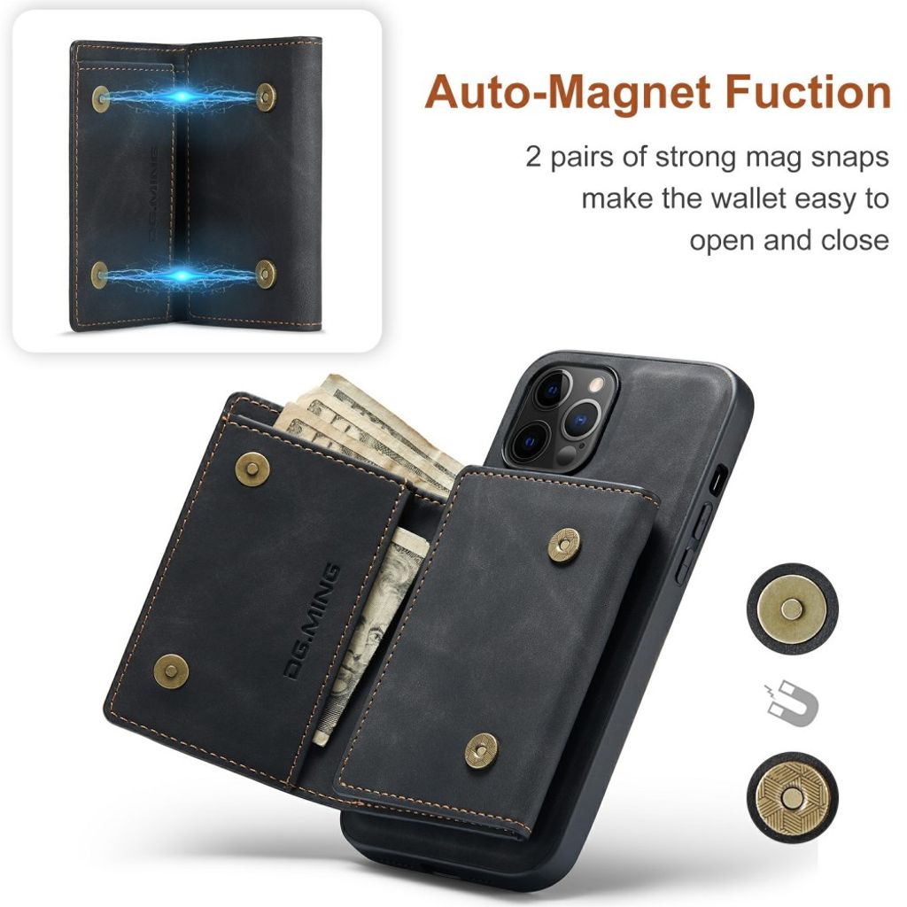 DG.MING iPhone 13 mini Wallet Case with Kickstand – Black