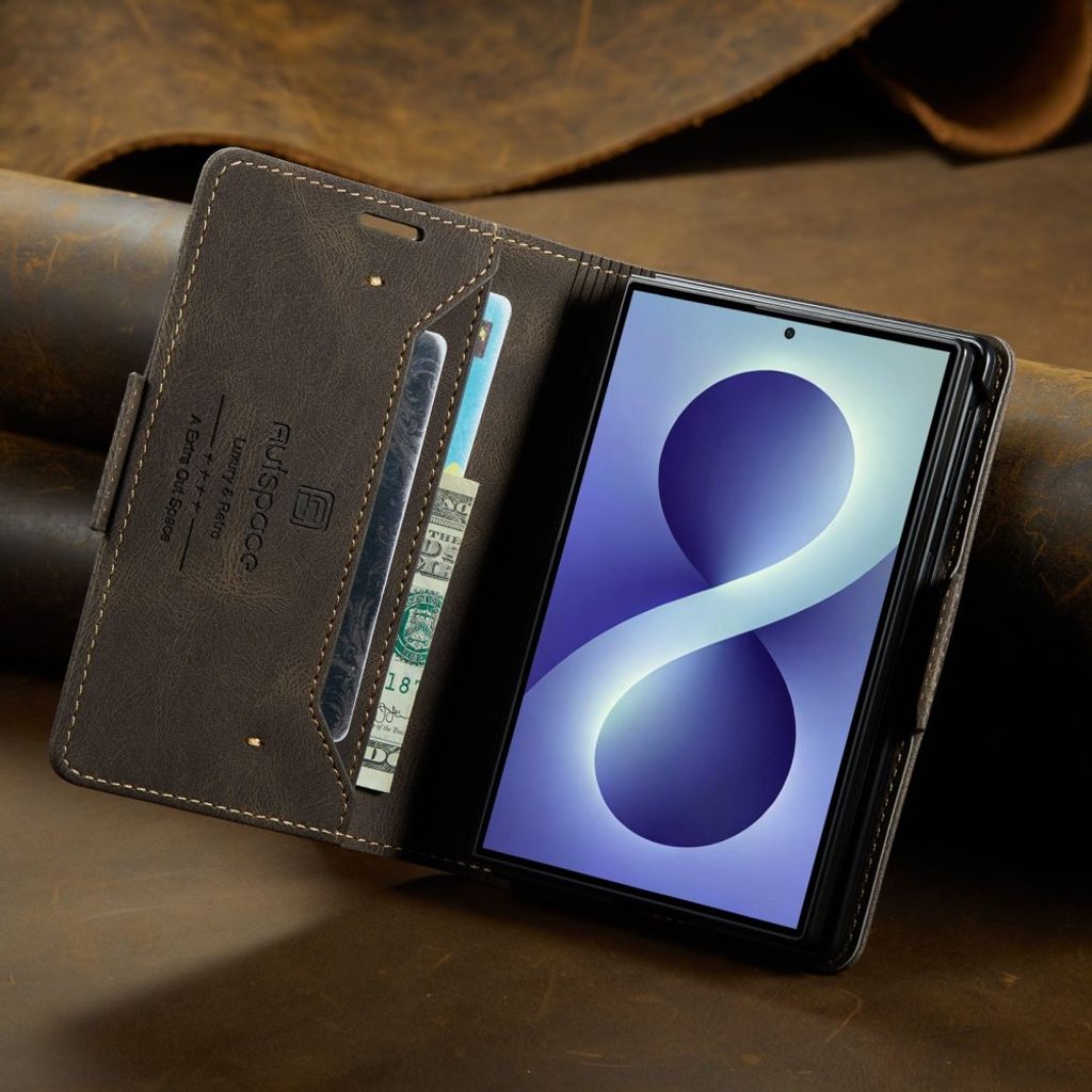 AUTSPACE Samsung Galaxy Z Fold8 Flip Cover i PU-læder med RFID-blokering - Mørkebrun