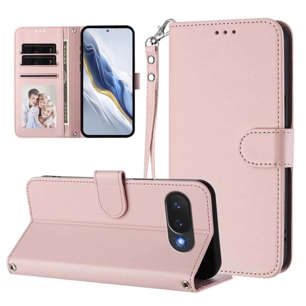 Google Pixel 10a Plånboksfodral Stativ med Handledsrem - Rosa