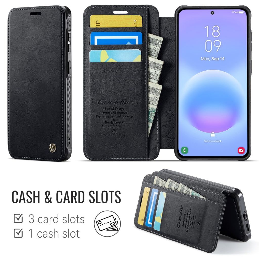CASEME 053 Samsung Galaxy A17/A16/A26 Lompakkokotelo MagSafe RFID-estävä - Musta
