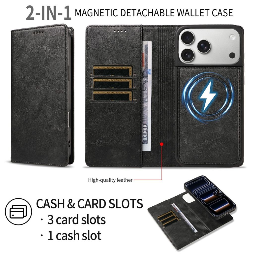 iPhone 18 Pro Max/17 Pro Max Irrotettava MagSafe-lompakkokotelo - Musta