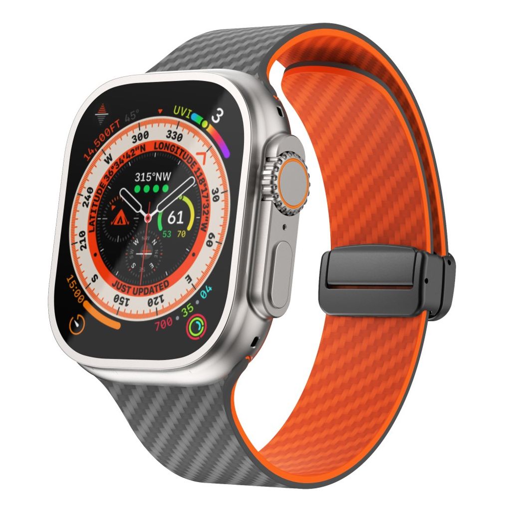 Apple Watch 49 / 46 / 44 / 42mm Klockarmband kolfibertextur - Grå/Orange