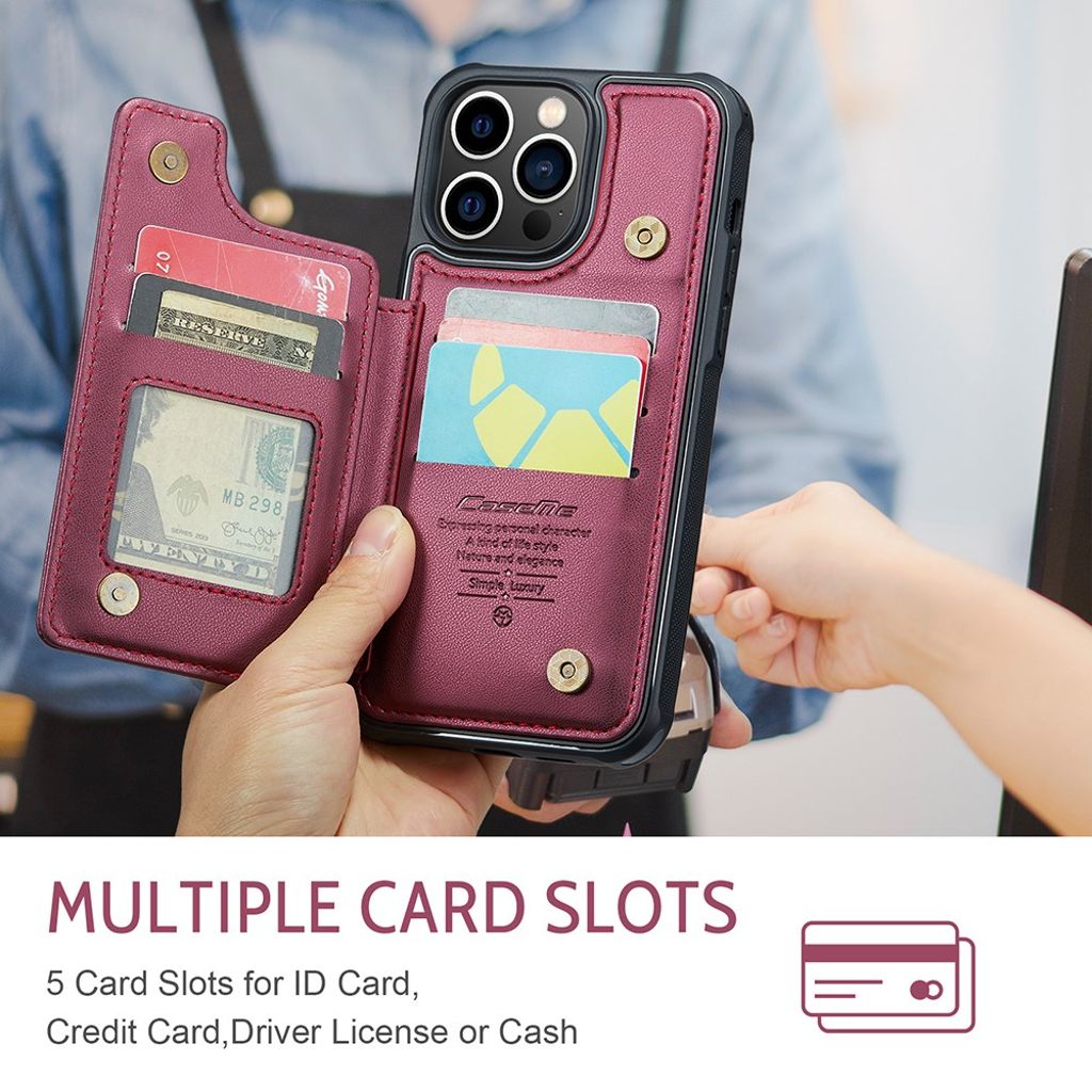 iPhone 13 Pro Max CASEME C22 Lompakkokuori RFID-estävä - Punainen