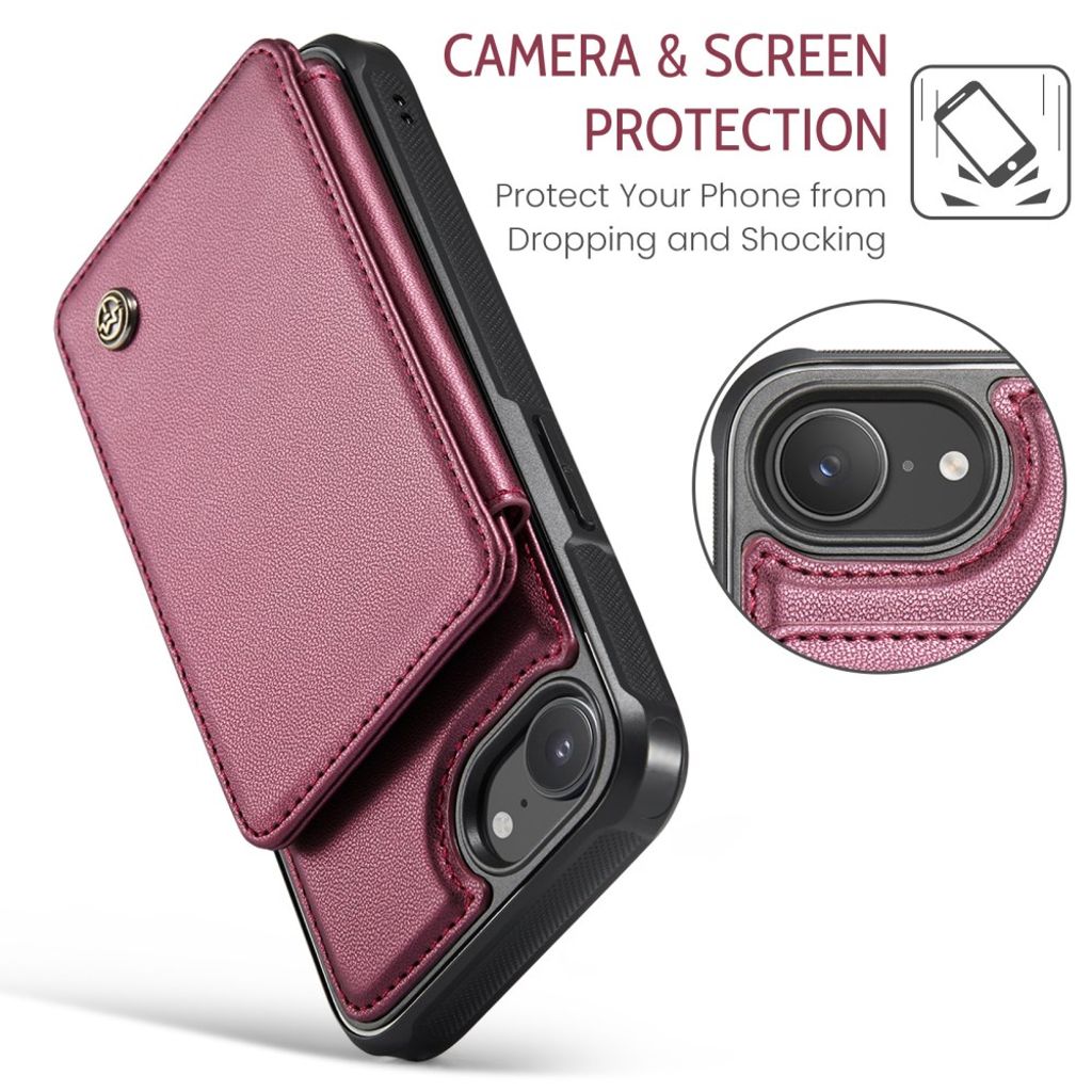 CASEME C22 Wallet Case with RFID Blocking for iPhone 16e – Red