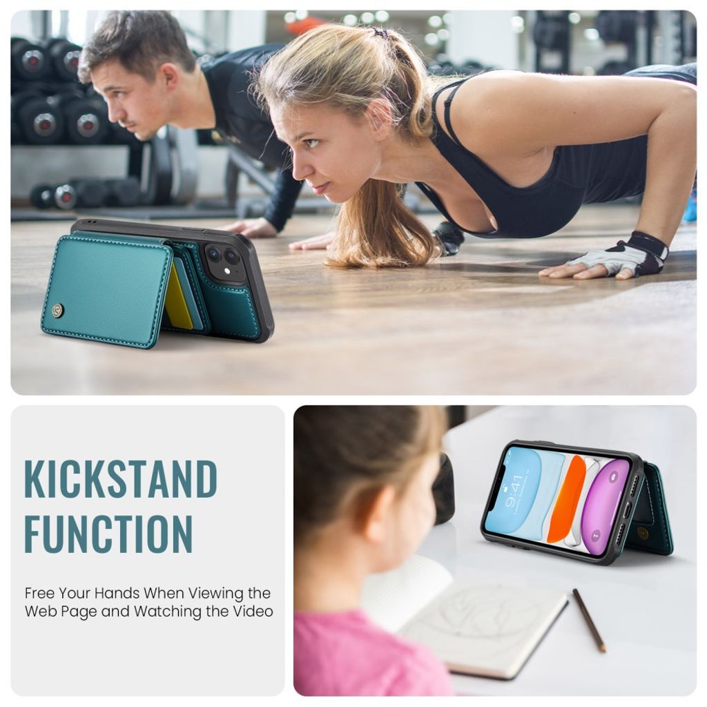 JEEHOOD iPhone 11 Kuori Irrotettava Magneettinen Kortin Haltija – Syaani