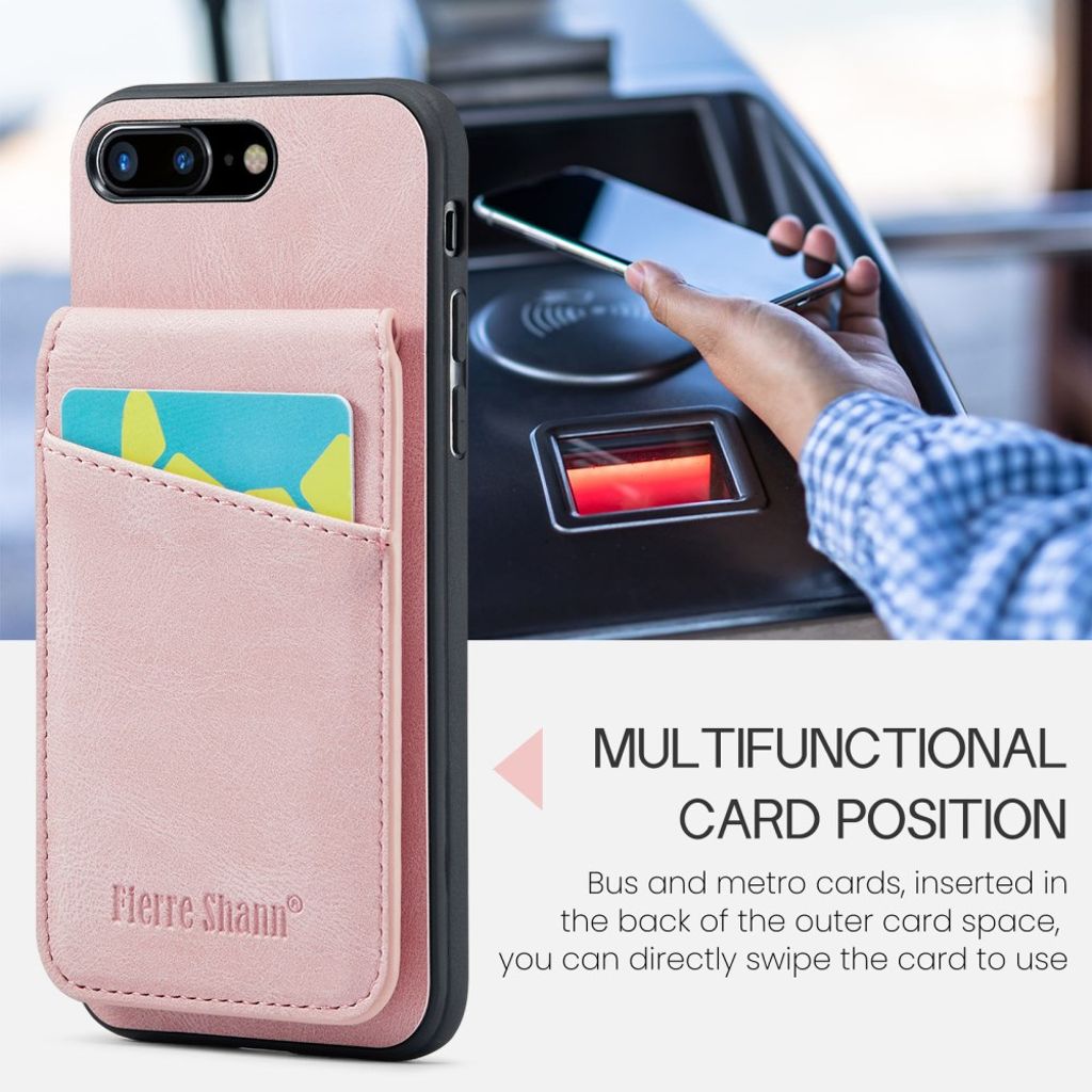 FIERRE SHANN iPhone 7 Plus / 8 Plus Cover med Kortplads - Lyserød