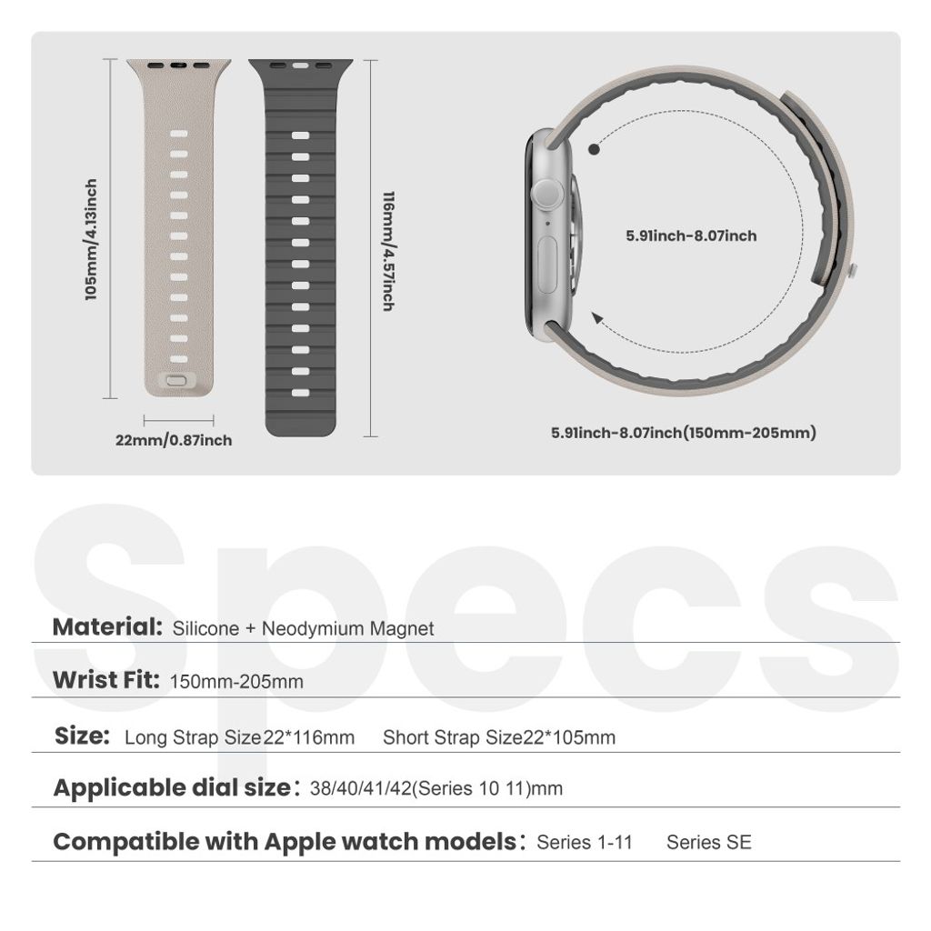 Apple Watch 42/41/40/38mm Klockarmband i texturerat silikon - Grå/Vit