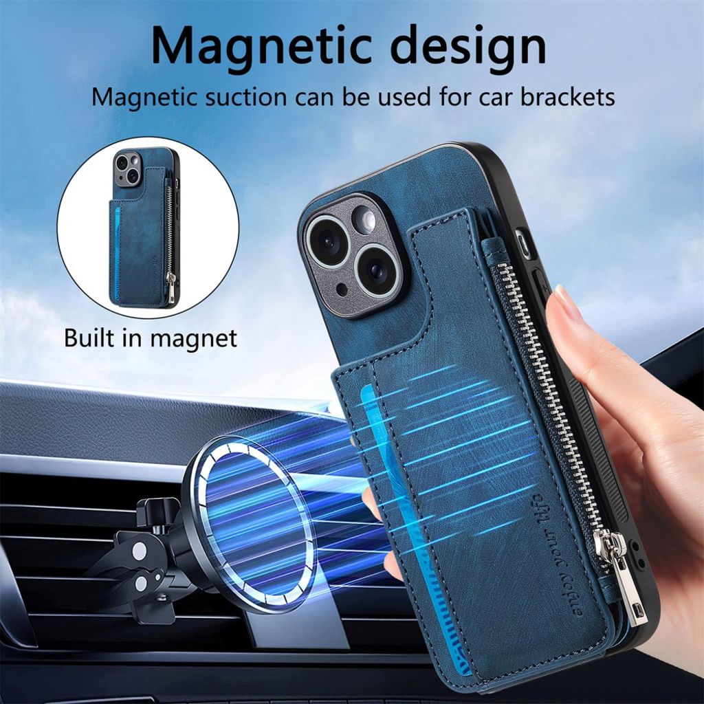 iPhone 14 Pungcover med Kortholder/Stativ – Blå