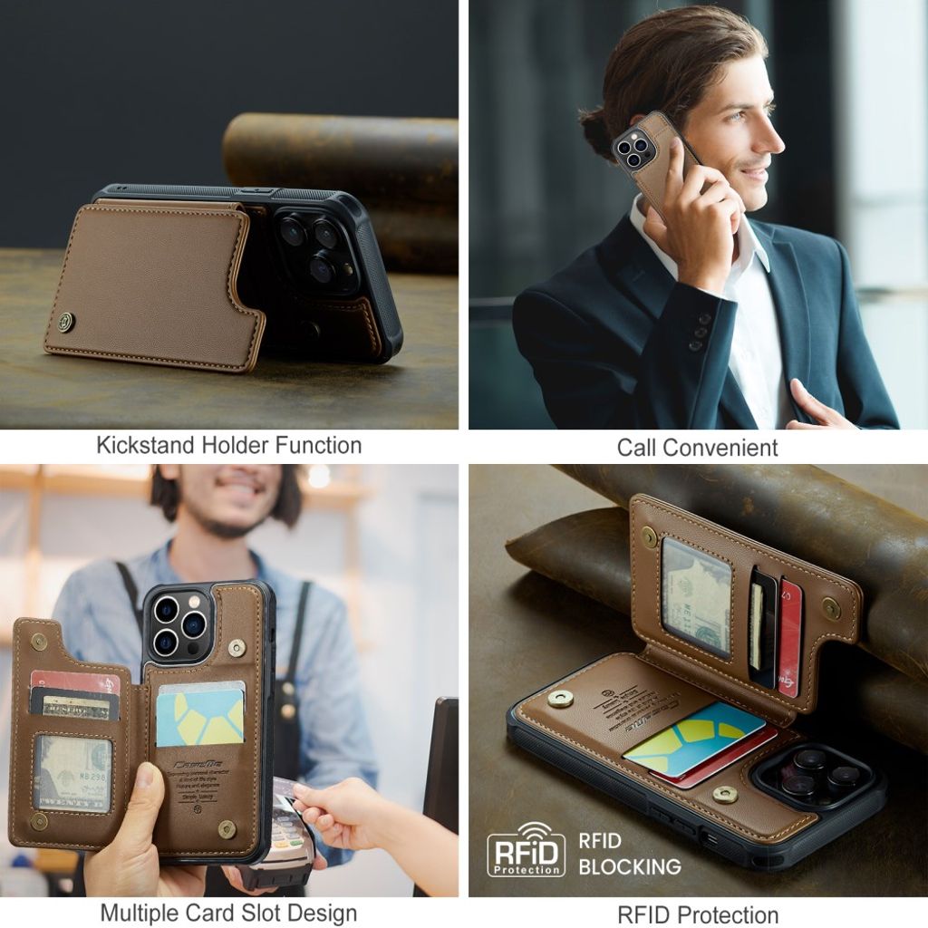 iPhone 13 Pro CASEME C22 Lompakkokuori RFID-estolla - Ruskea