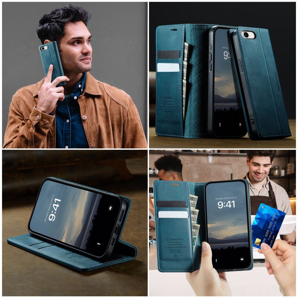 CASEME iPhone 16e Plånboksfodral RFID-blockerande med Stativ – Grön