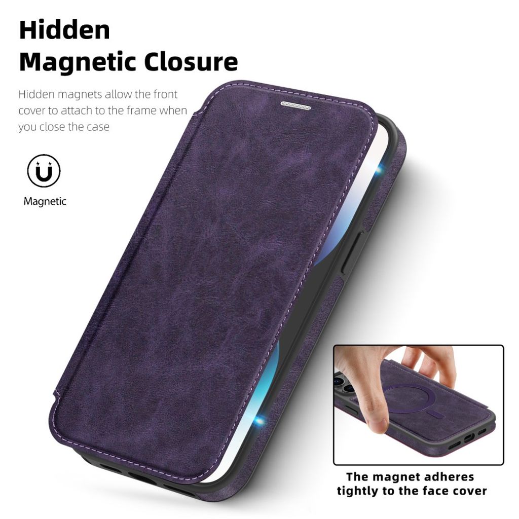 iPhone 14 Pro Max Wallet Cover MagSafe Compatible - Dark Purple
