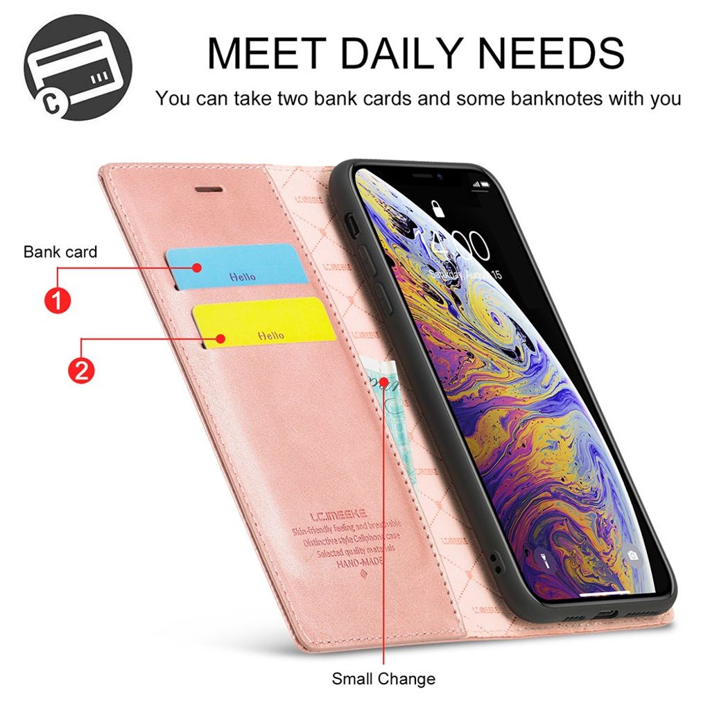 LC.IMEEKE iPhone X/XS Lompakkokotelo Jalustalla – Ruusu Kultaa