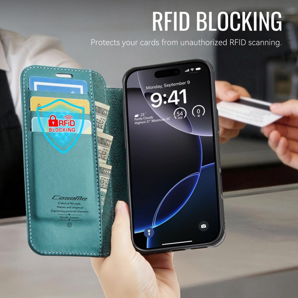 CASEME 053  iPhone 16 Pro Max Lommeboketui MagSafe RFID Blokkerende  - Turkis