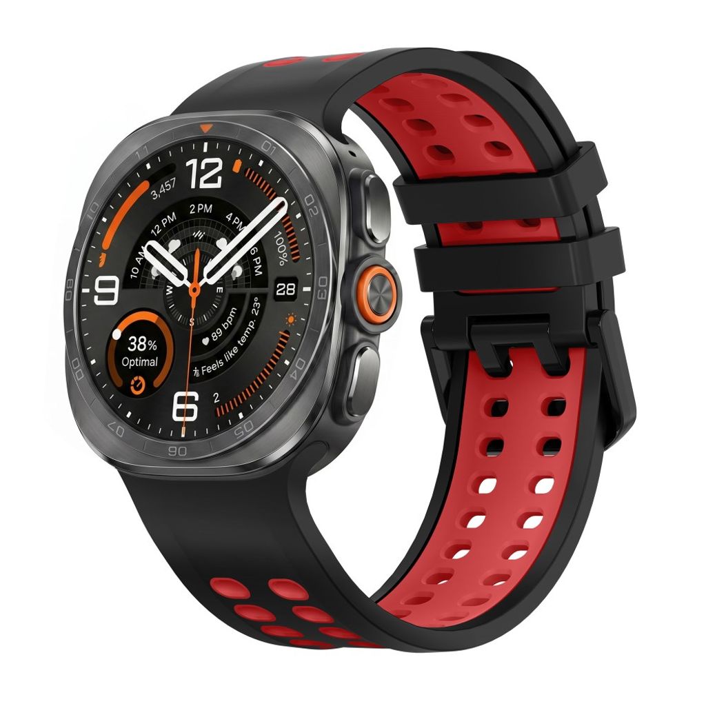 Samsung Galaxy Watch Ultra/Ultra2 Tofarget silikon klokkerem med dobbel spenne - Svart/Rød
