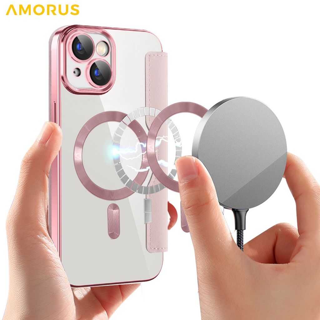 AMORUS iPhone 15 Plus Kotelo MagSafe - Vaaleanpunainen