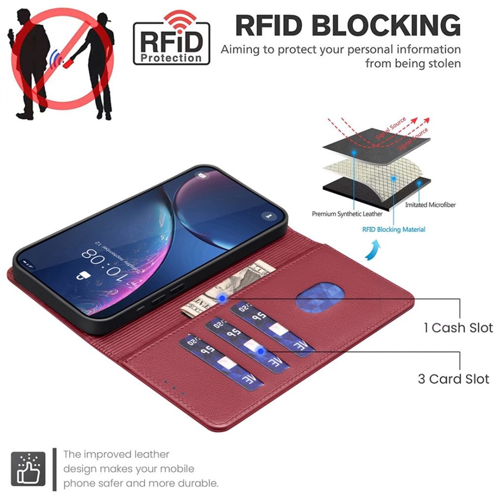 BINFEN COLOR Samsung Galaxy A27 Lommeboketui RFID-blokkerende – Rød