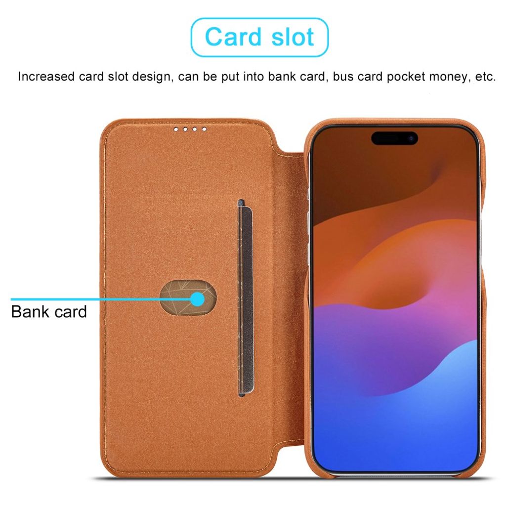 LC.IMEEKE iPhone 15 Pro Wallet Cover Stand/Card Holder - Brown