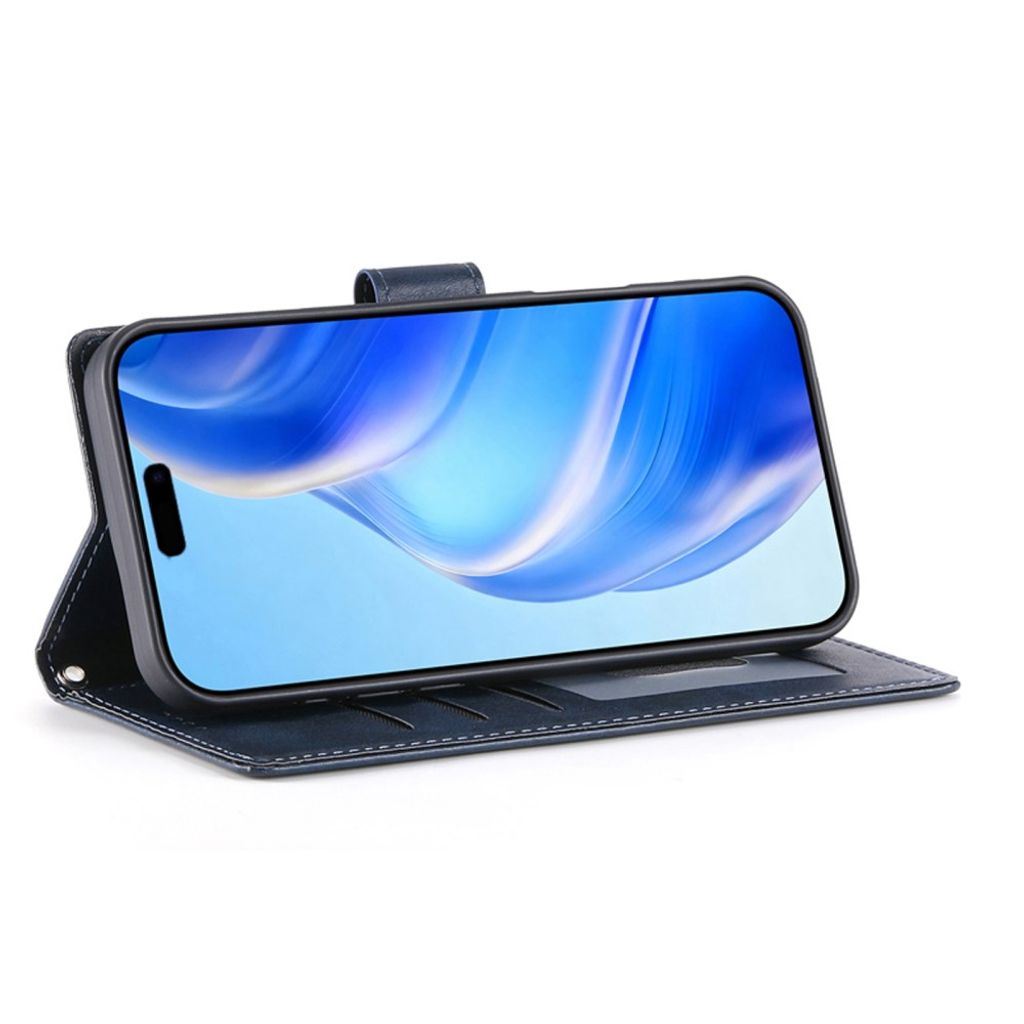 iPhone 18 Pro/17 Pro Plånboksfodral PU-läder med handledsrem – Blå