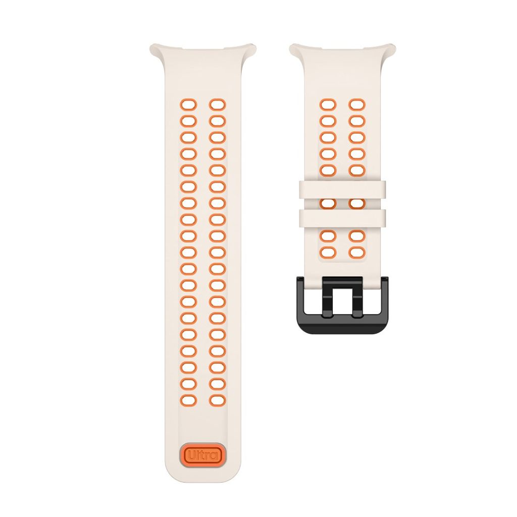 Samsung Galaxy Watch Ultra/Ultra2 Tofarget silikon klokkerem med dobbel spenne - Hvit/oransje