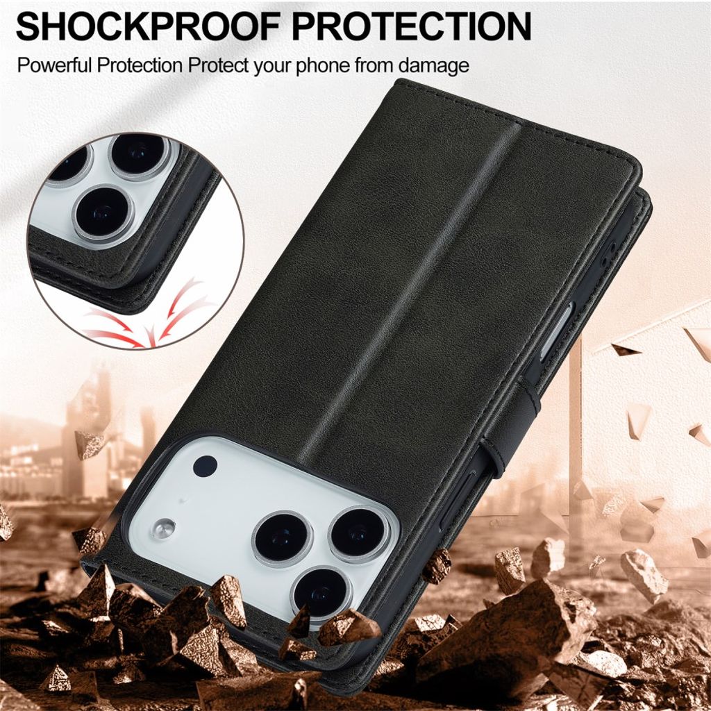 LC.IMEEKE iPhone 17 Pro Max Wallet Cover with Stand - Black
