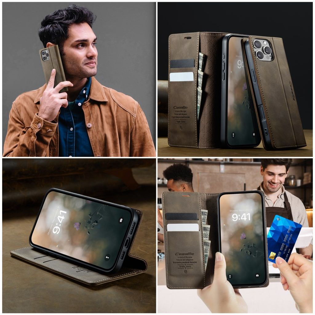 CASEME iPhone 16 Pro Max RFID Blocking Wallet Cover – Brown