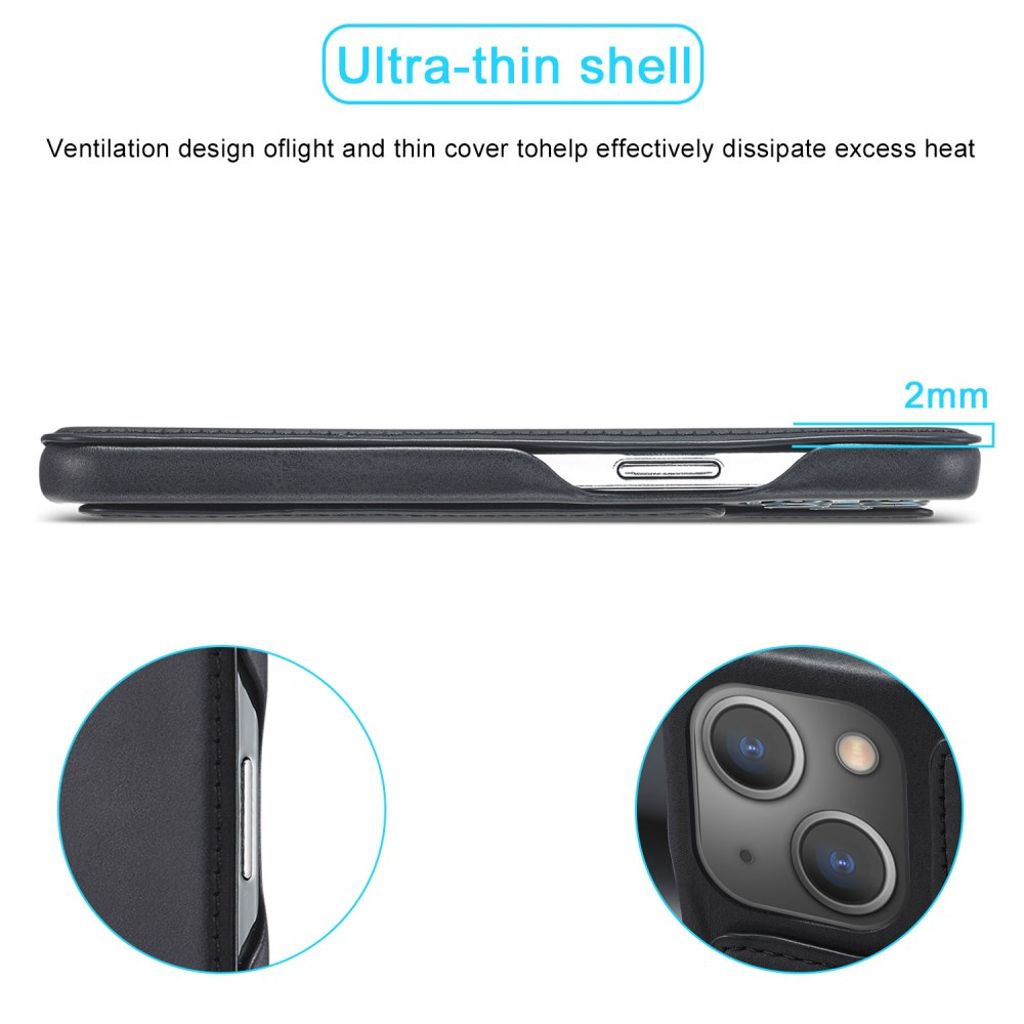 LC.IMEEKE iPhone 15 Plus Kotelo Jalusta - Musta