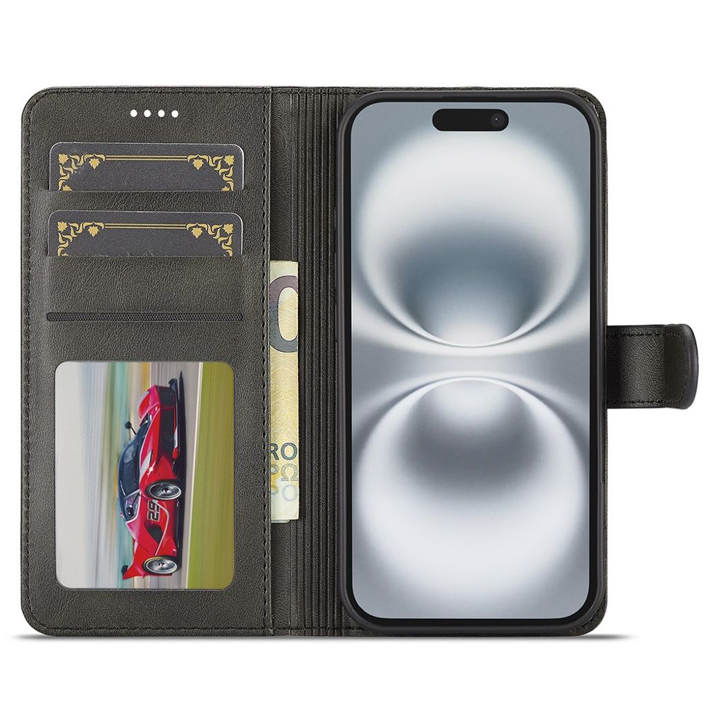 LC.IMEEKE iPhone 17 Wallet Cover with Stand - Black