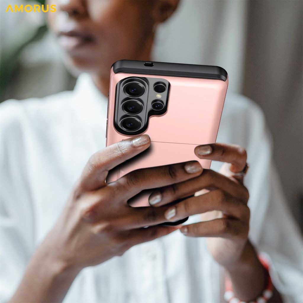 AMORUS Samsung Galaxy S26 Ultra Plånboksskal Korthållare – Roséguld