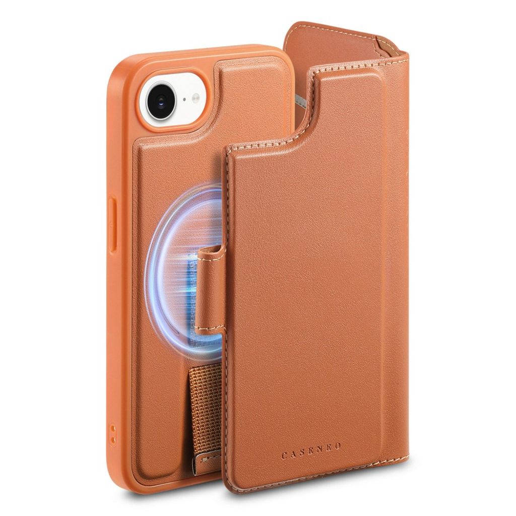 CASENEO iPhone 16e Magnetic Wallet Cover RFID Blocking – Brown