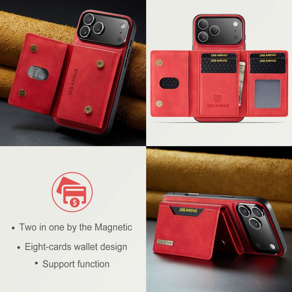 DG.MING iPhone 18 Pro Max/17 Pro Max Deksel med Avtakbar Lommebok - Rød