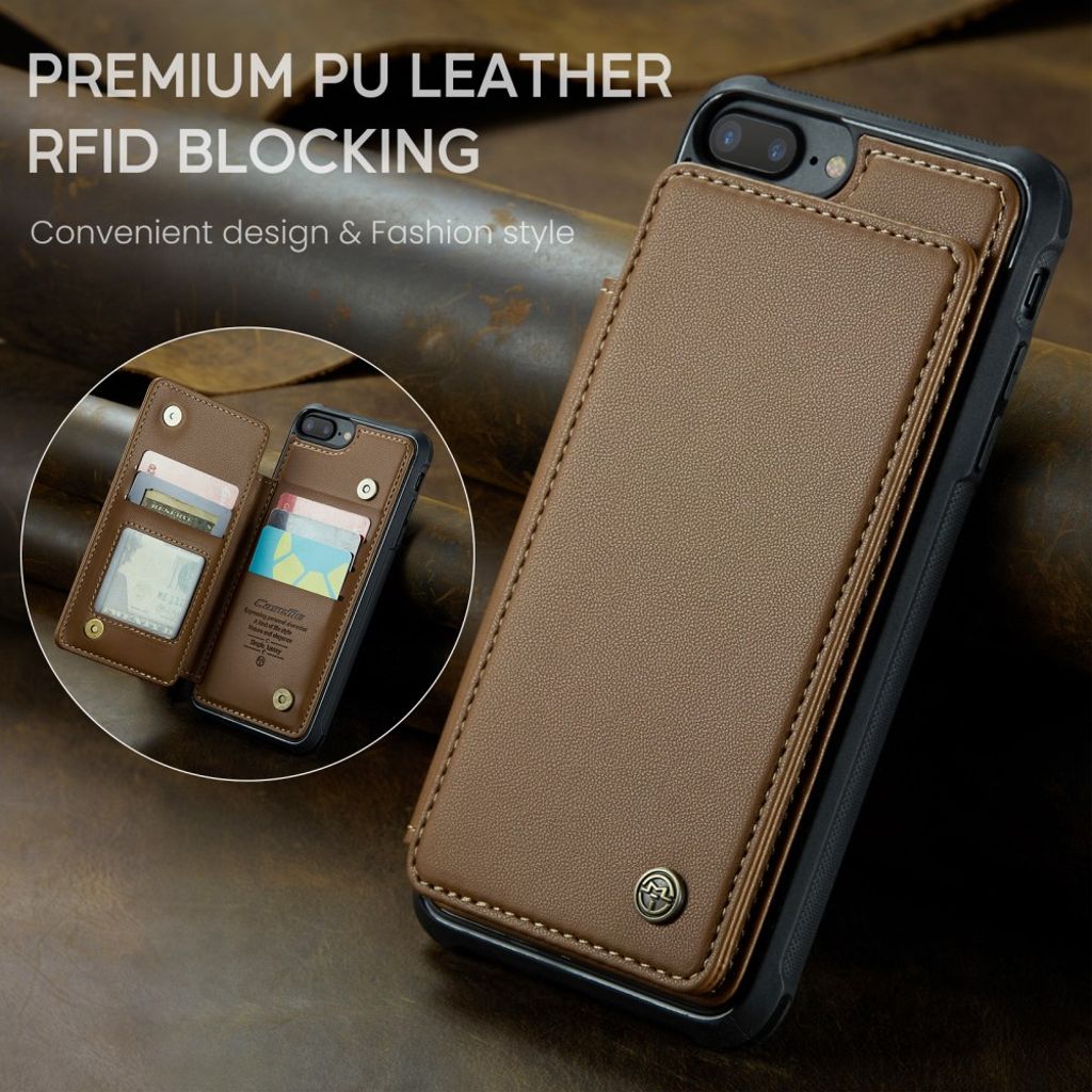 CASEME iPhone 6 Plus/6s Plus/7 Plus/8 Plus Kuori 5 Korttipaikka - Ruskea
