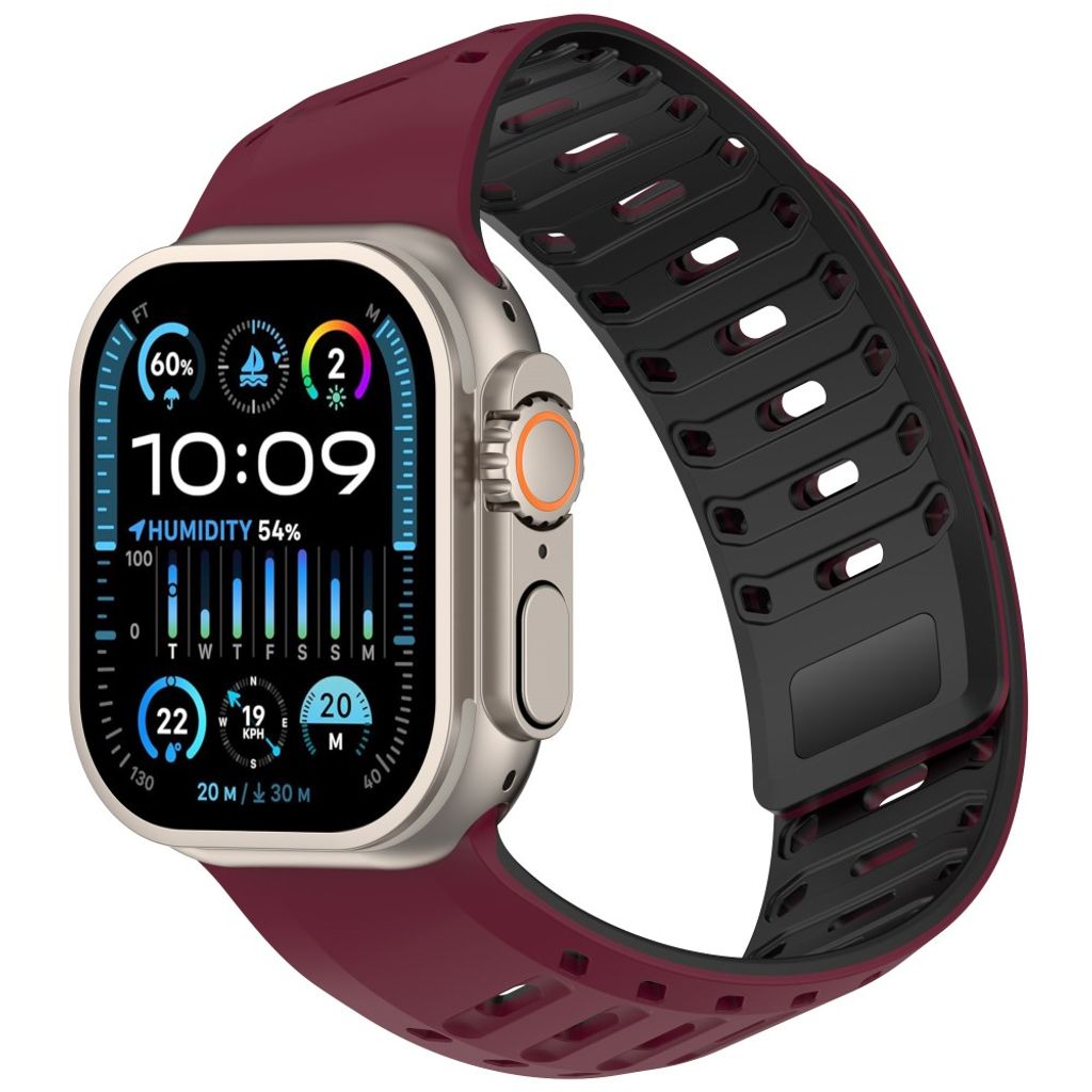 Apple Watch 49/46/44/42mm Klockarmband i Silikon Magnetisk - Vinröd/Svart