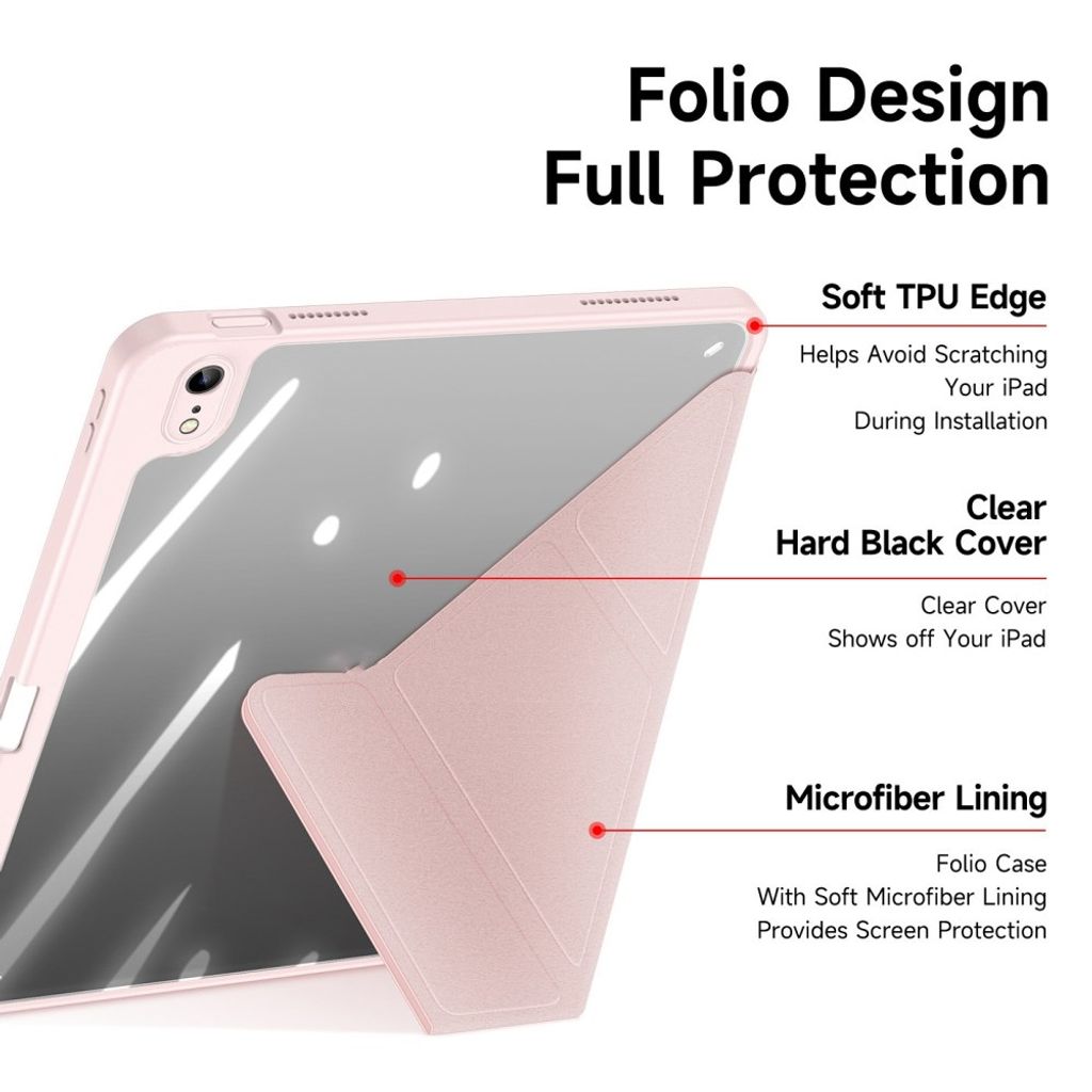 Dux Ducis iPad A16 11" 2025/10.9" 2024 Flip cover med aftagelig beskyttelse/standfunktion - Lyserød