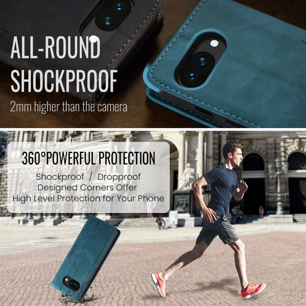 CASEME Google Pixel 10a Flip Cover PU Læder Kortholder/Stativ - Blå