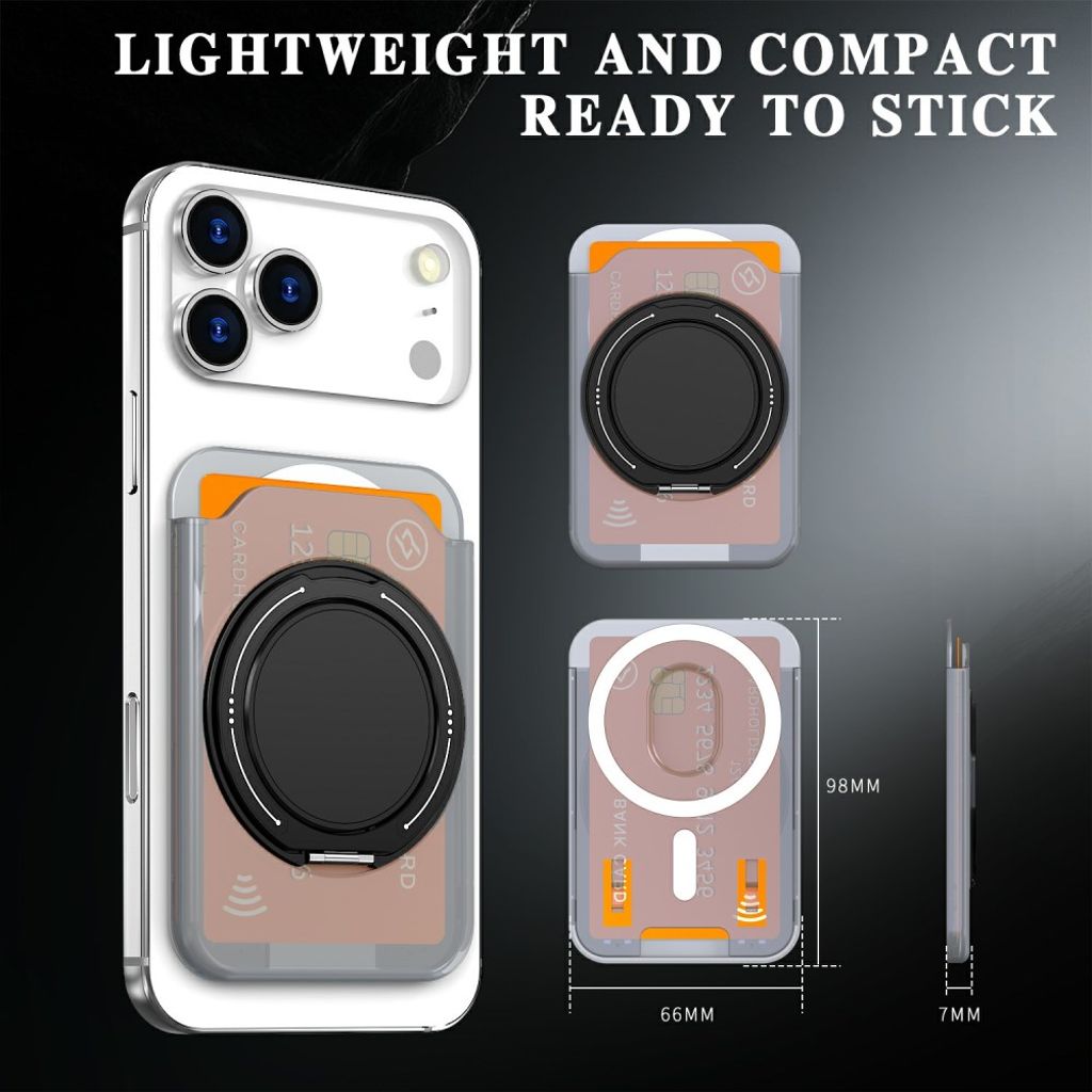 Magnetisk kortholder til mobiltelefon med ringstativ - gjennomsiktig grå