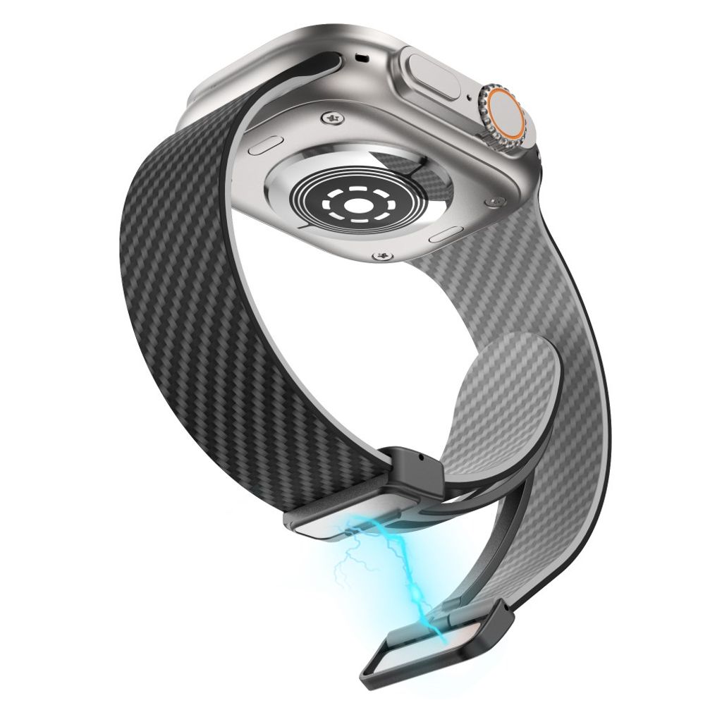 Apple Watch 49 / 46 / 44 / 42mm Klockarmband kolfibertextur - Svart/Grå