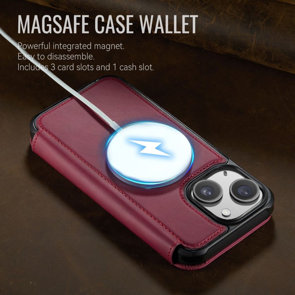 CASEME 053 iPhone 12/12 Pro Lompakkokotelo MagSafe RFID-estävä - Punainen