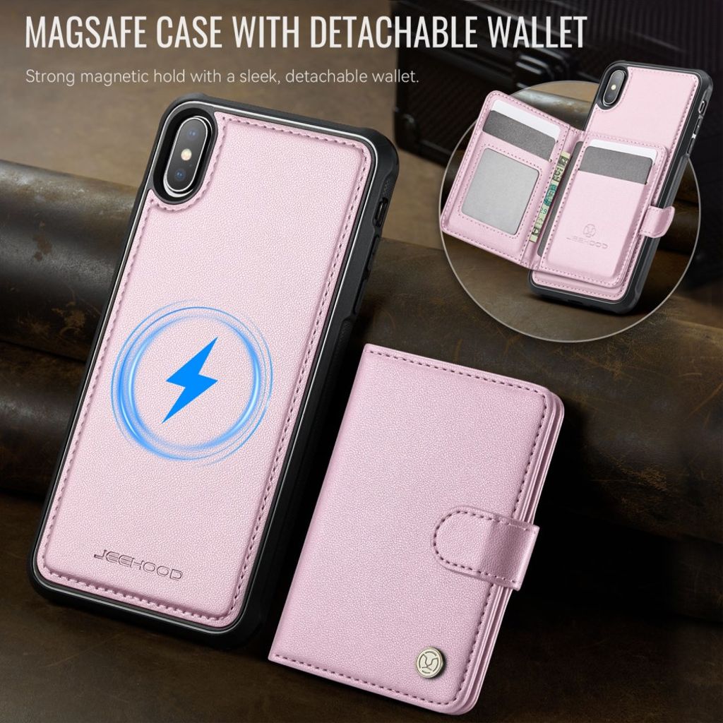 JEEHOOD iPhone XS Max RFID Kortholder Pungcover MagSafe – Lyserød