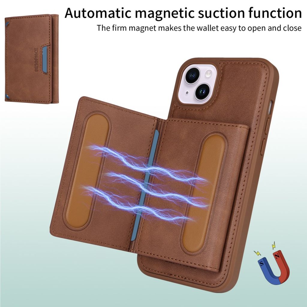 BETOPNICE iPhone 14 Plus MagSafe Deksel Lommebok - Brun