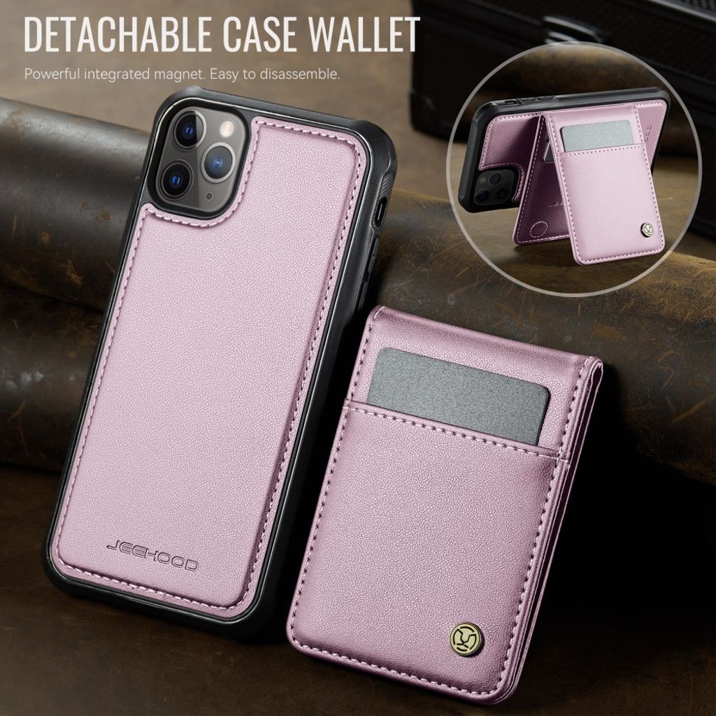 JEEHOOD iPhone 11 Pro Max Pungcover MagSafe Kortholder RFID – Lyserød