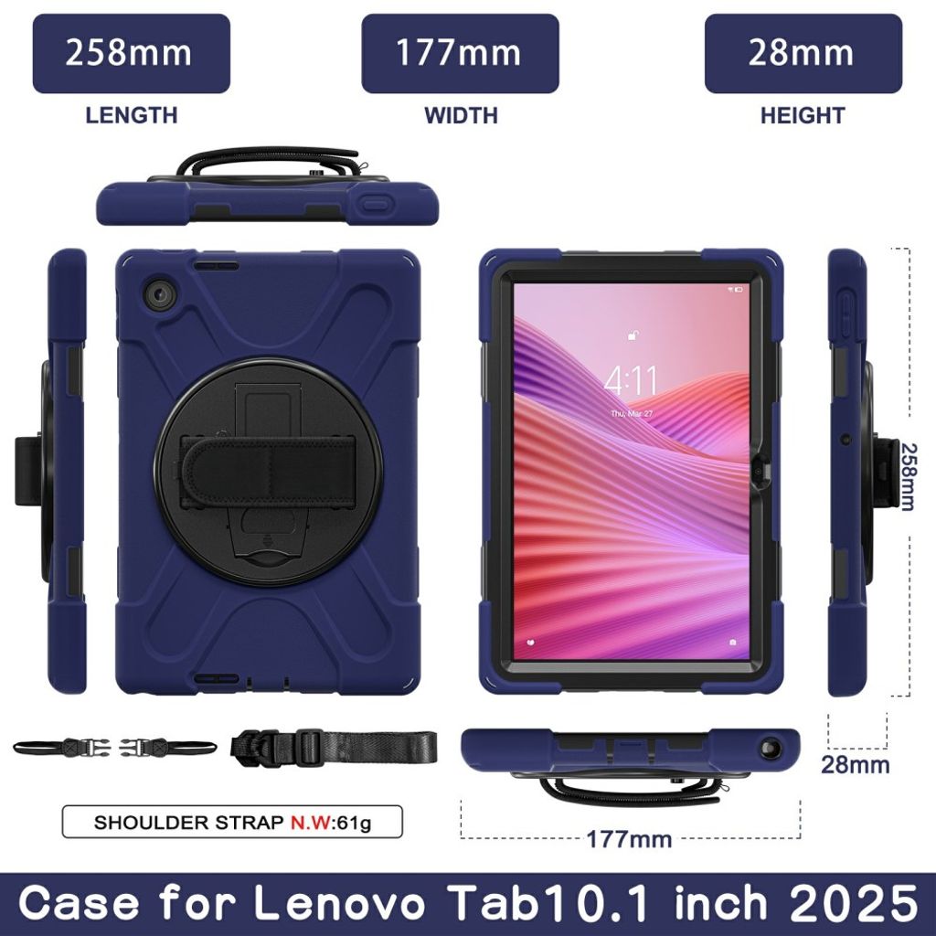 Lenovo Tab 10.1 2025/Zhaoyang K10C Deksel 360° Håndgrep - Mørk blå