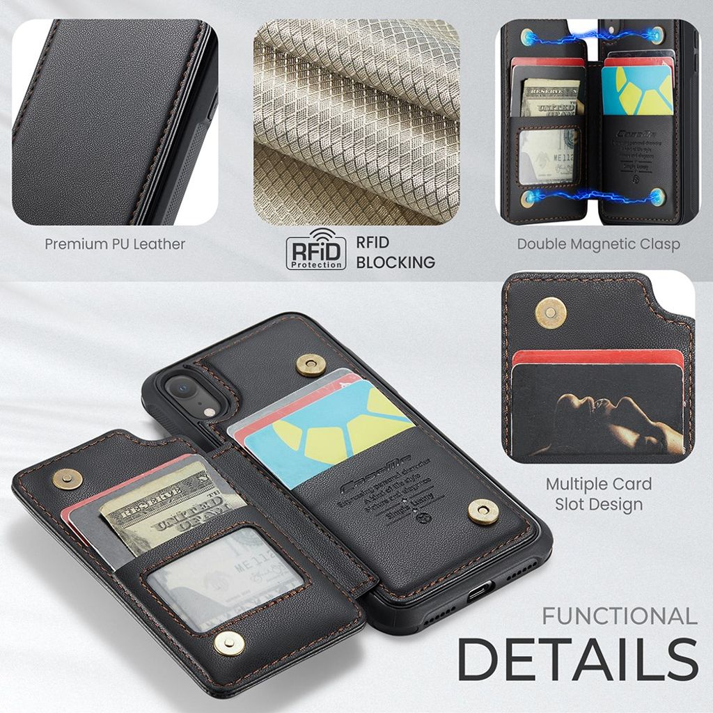 CASEME iPhone XR Plånboksskal RFID-blockerande Kortfack – Svart