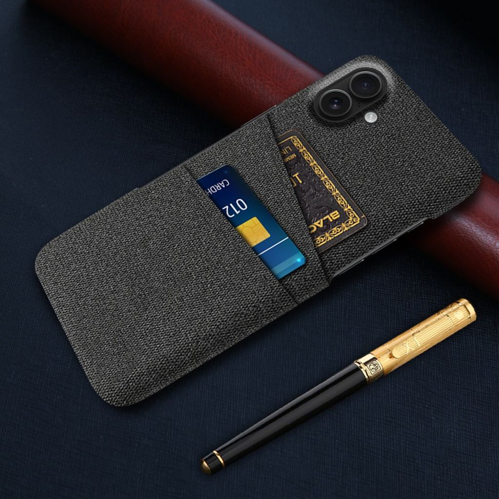 iPhone 17 Skal i Textil med 2 Kortfack - Svart