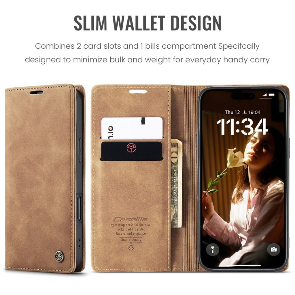 CASEME iPhone 17 Plånboksfodral med Kortfack - Brun