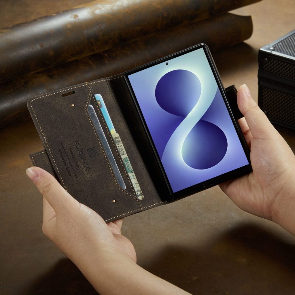AUTSPACE Samsung Galaxy Z Fold8 Flip Cover i PU-læder med RFID-blokering - Mørkebrun