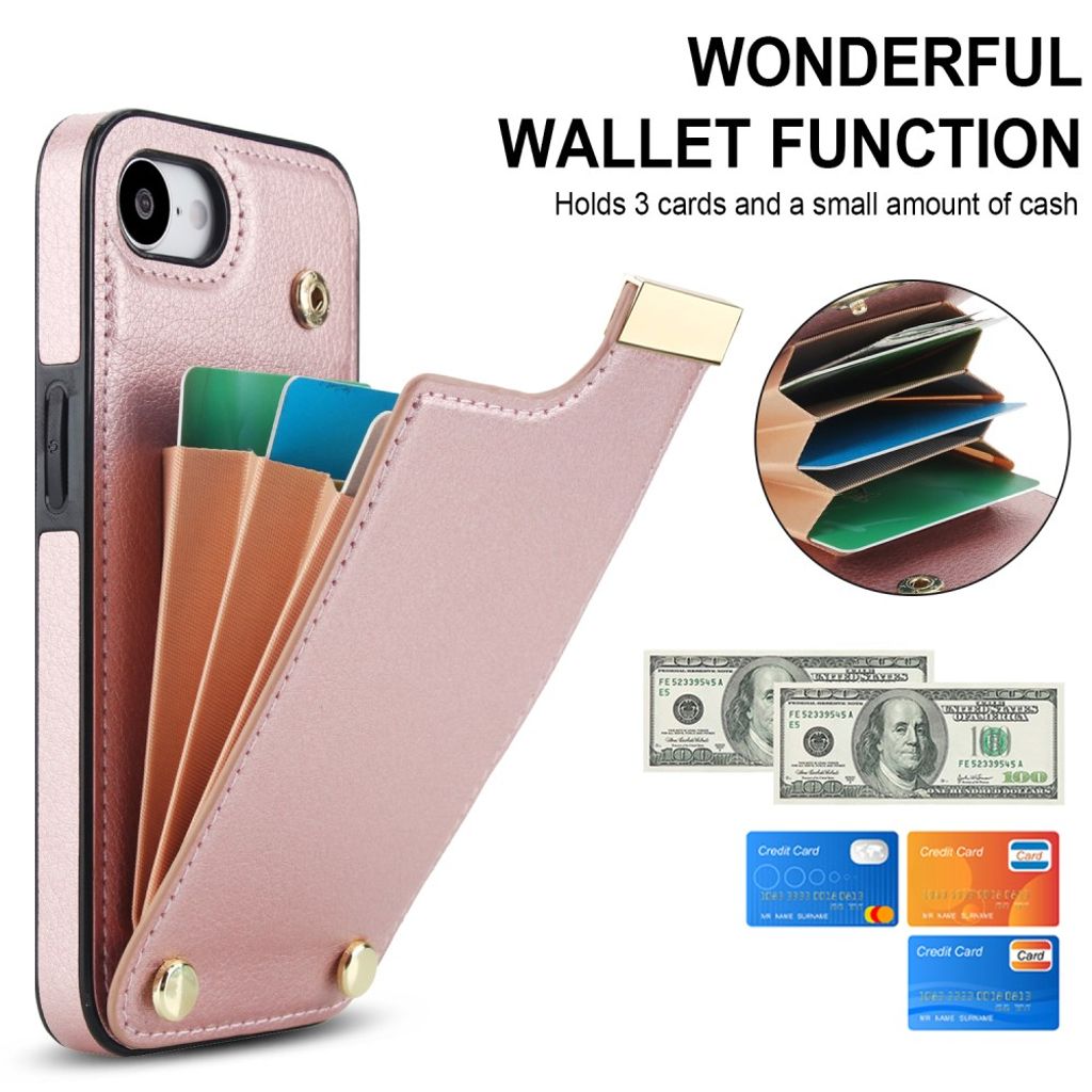 iPhone 16e Case with Card Holder - Rose Gold