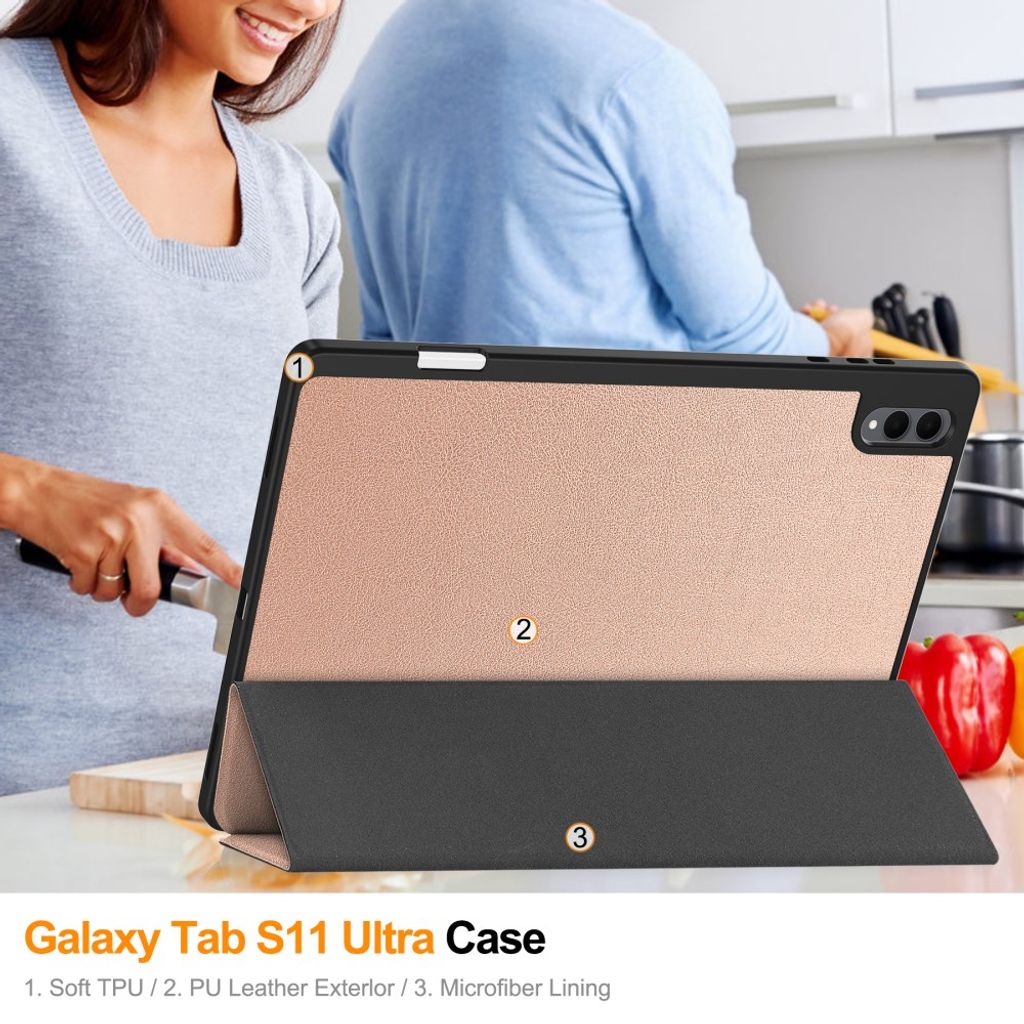 Samsung Galaxy Tab S12 Ultra/S11 Ultra Tri-fold stativfodral - Roséguld