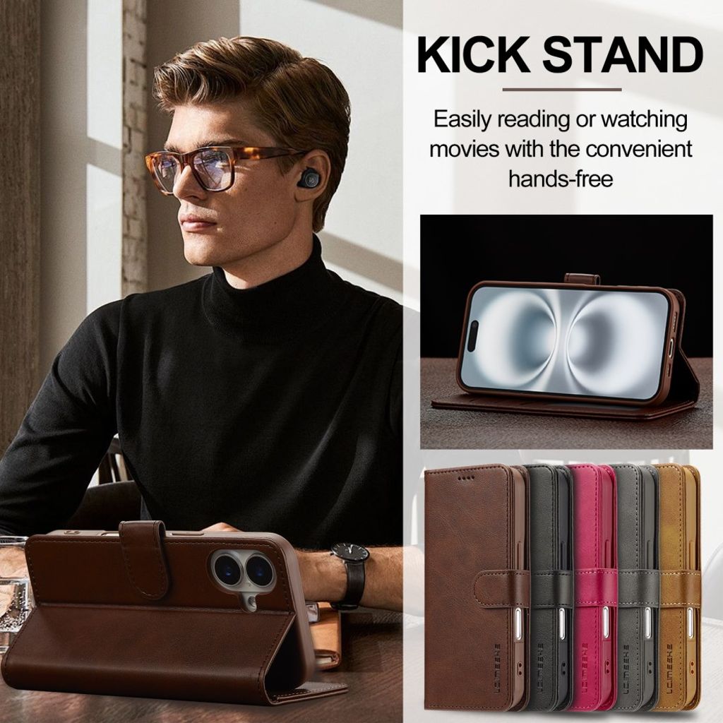 LC.IMEEKE iPhone 17 Wallet Cover with Stand - Brown